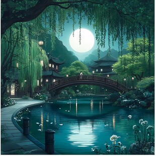 虎溪夜月景点插画