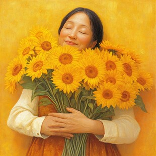 手绘向日葵美女