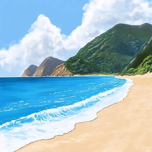 手绘海边风景