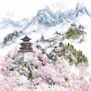 桃花源记古风山水插画