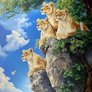 狮子3d壁画