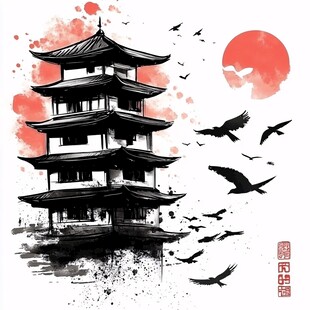 白鹭塔插画