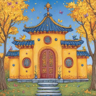 阁楼皇宫银杏插画