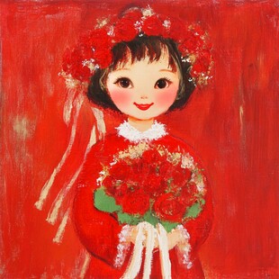 红裙少女戴花女孩