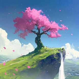 开满樱花的大树插画