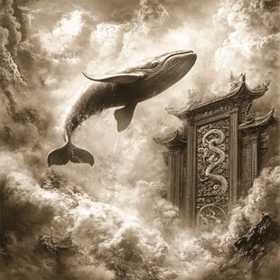 鲸鱼蓝鲸中式建筑