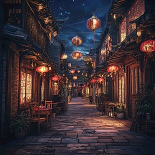 古代街道夜景