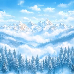 雪松雪景雪山插画