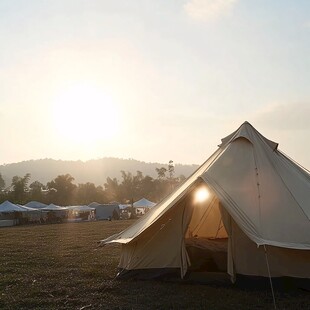 夕阳晚霞下的露营区