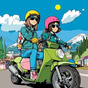 骑摩托车的女孩插画