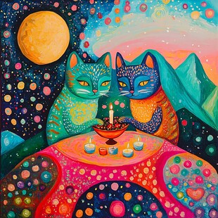 两只猫的夜景