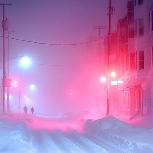 路灯下狂风暴雪