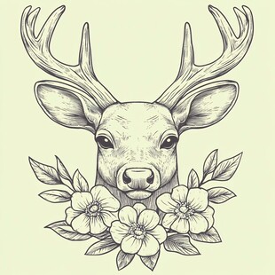 鹿与花插画