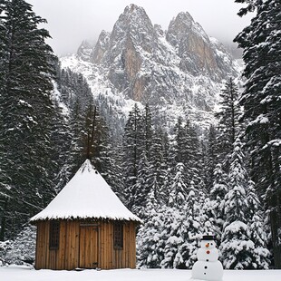 雪山木屋图