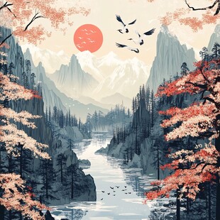 插画山水风景