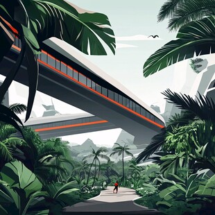 高铁轻轨插画