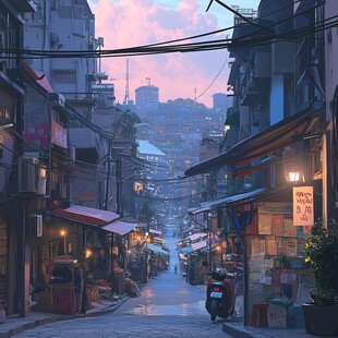 日落街道插画