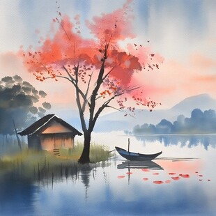 渔家山水插画
