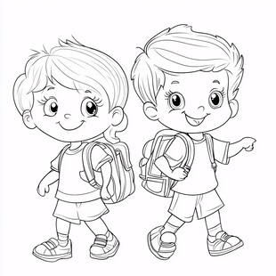 背书包的卡通小孩