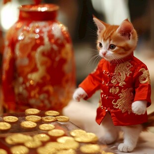 黄金万两金元宝福猫