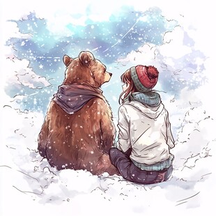 熊和女孩插画