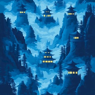 建筑插画山水