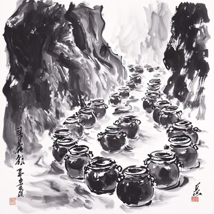 酒坛水墨插画