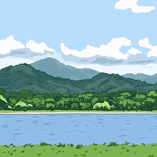 大湖风景区插画