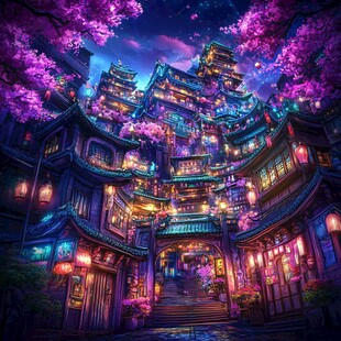 玄幻古镇夜景