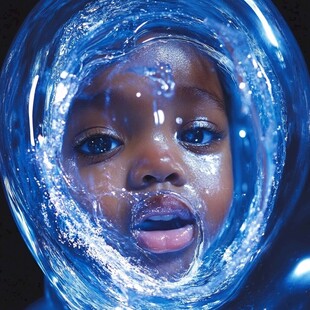 水幕中的小男孩