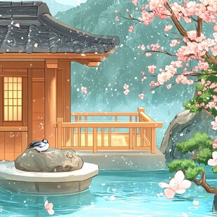 桃花源记古风山水插画