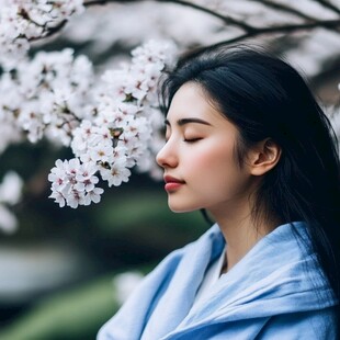 樱花树下的美女