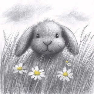 黑白兔子插画