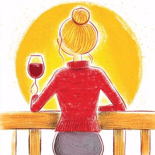 红酒女人插画