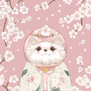 春天猫咪樱花插画壁纸