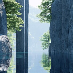 禅境山峰湖泊河流鹿树