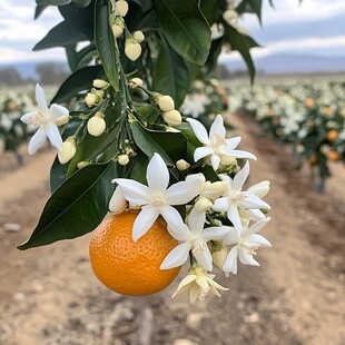 伦晚脐橙花与果