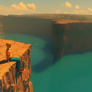 坐在悬崖边上的女生