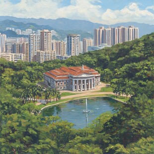 维多利亚湾建筑山水画