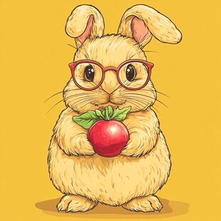 兔子抱着水果插画