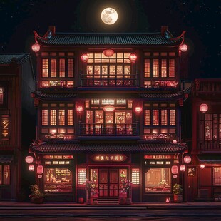 中式店铺夜景