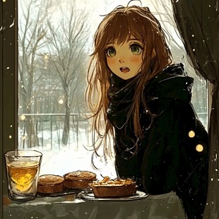 二次元女孩喝奶茶