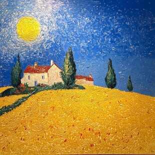 麦田丰收风情油画