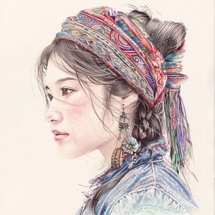 手绘瑶族女孩