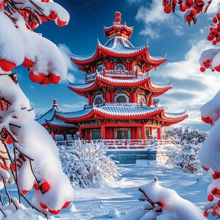 亭台楼阁雪景