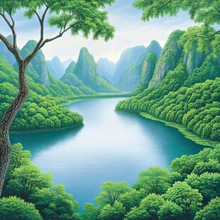 绿色山水风景画