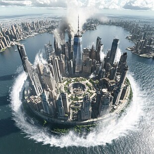 3d城市悬浮岛风景