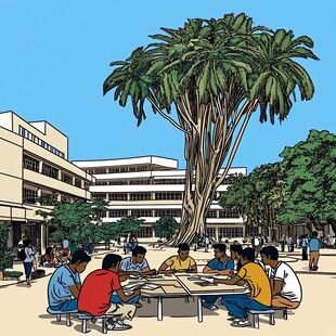 手绘校园场景