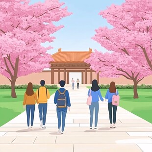 中国大学活动旅游插画