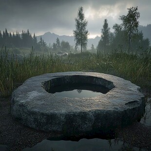 美丽原野中的古老石井